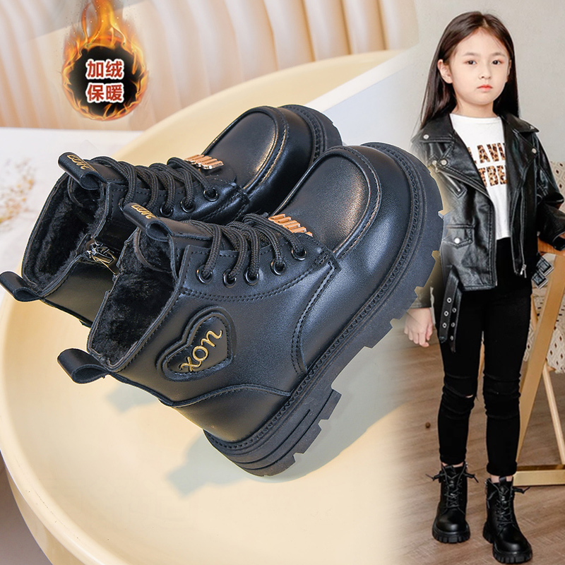 女童马丁靴2025秋冬季新款棉靴儿童短靴儿童加绒鞋子洋气靴子