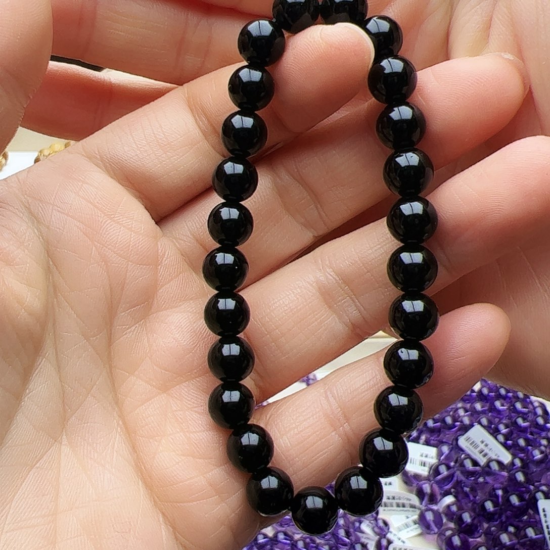 水晶手链未镶嵌黑曜石8mm