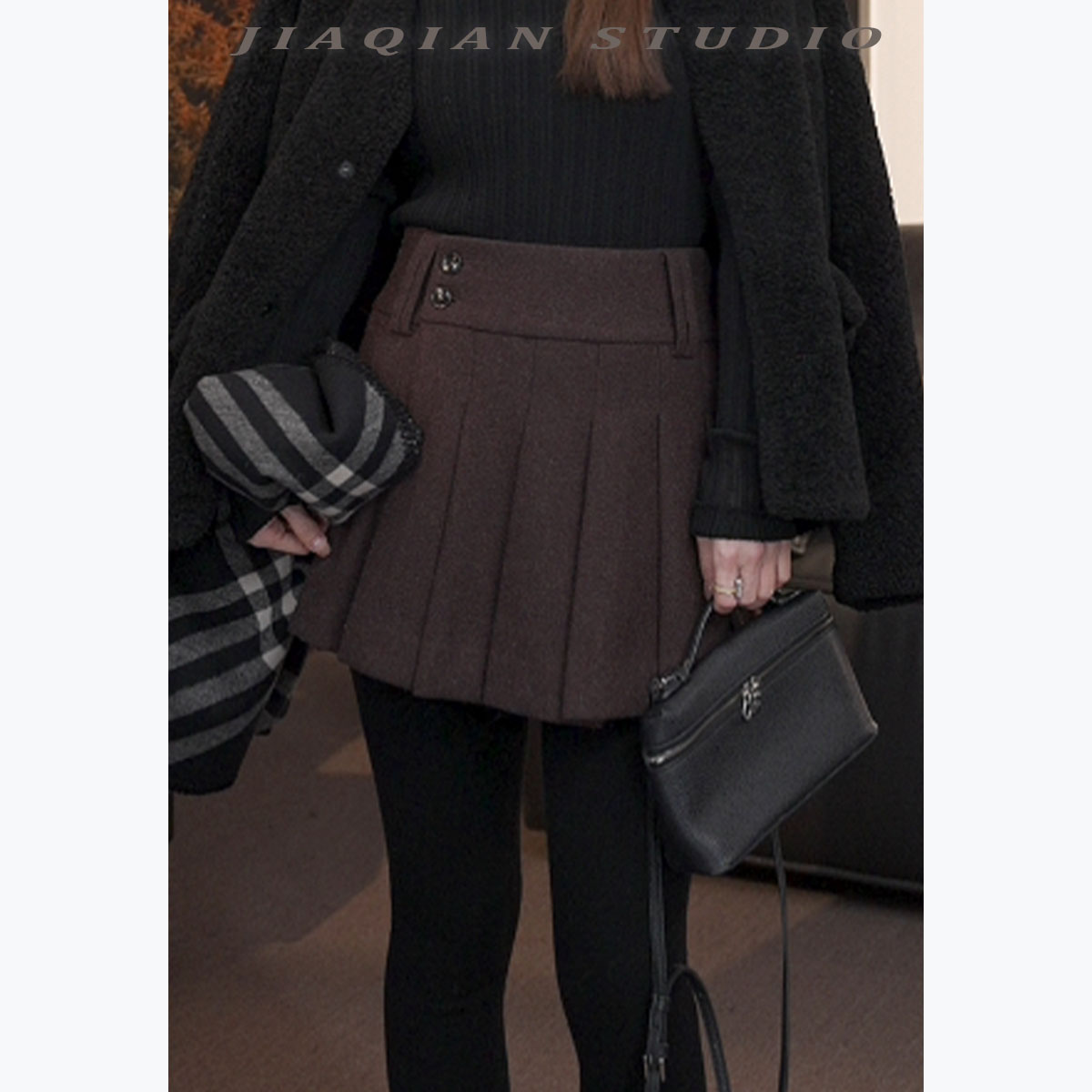 【佳佳】轻职风显瘦短裙百褶裙高腰半身裙休闲学院毛呢百搭JQ50337