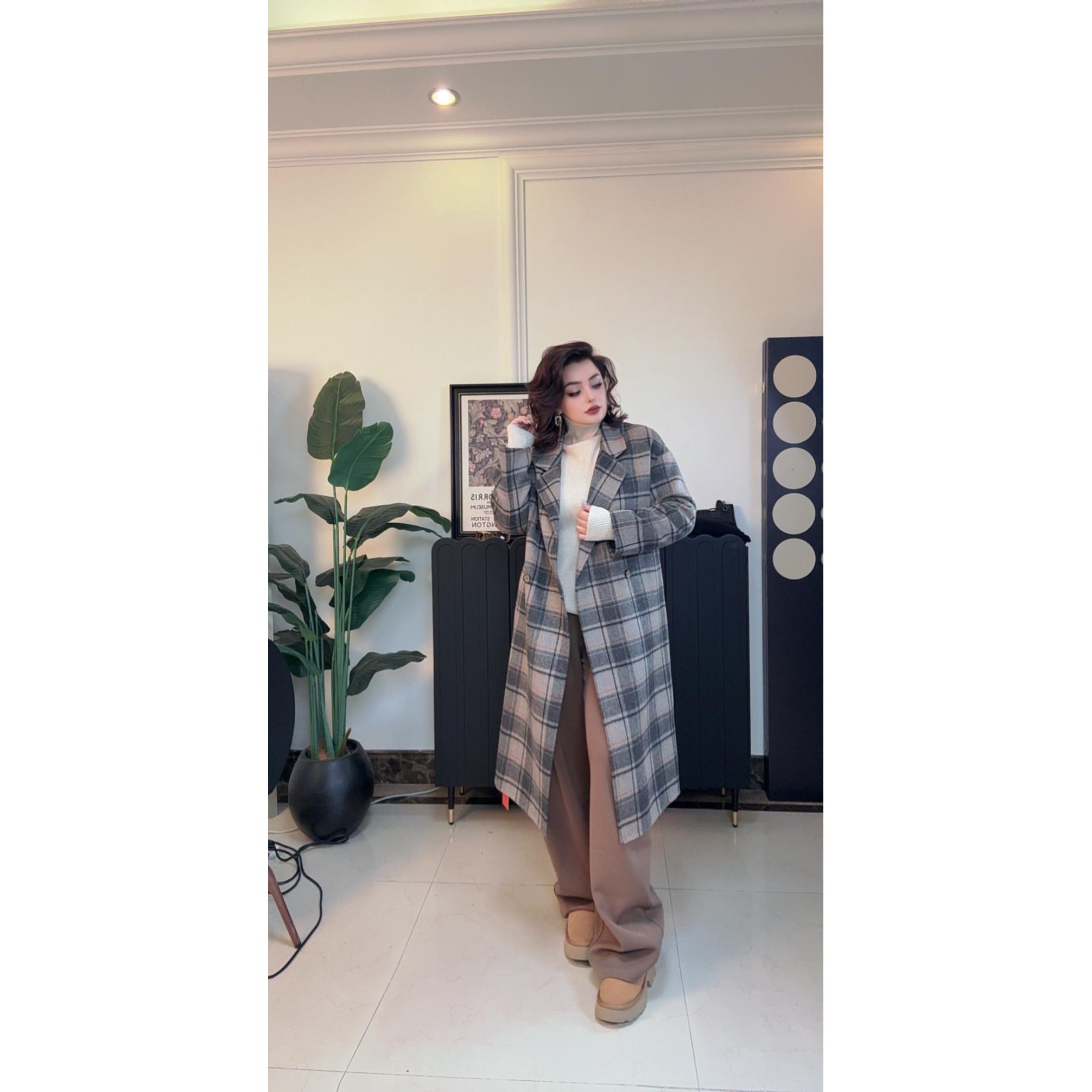经典格子原创设计温婉风格长款大衣