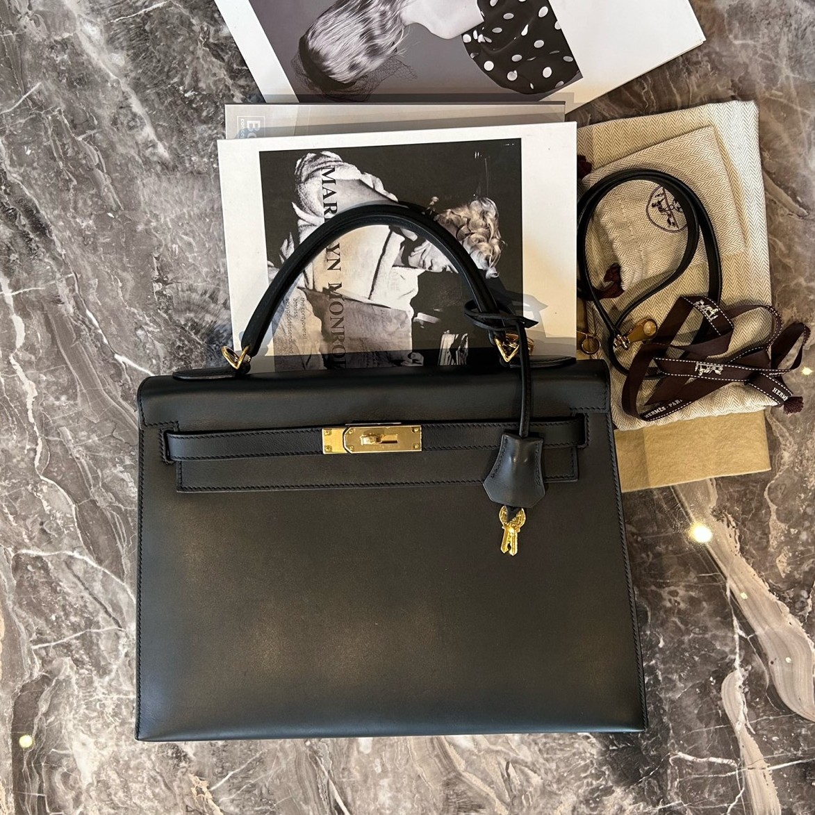 95新 Hermes/爱马仕 Hermes/爱马仕 kelly32黑金  A刻