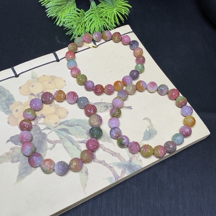 天然四川大凉山盐源玛瑙凤穿牡丹炫彩多色手串花珠珠手链礼物男女