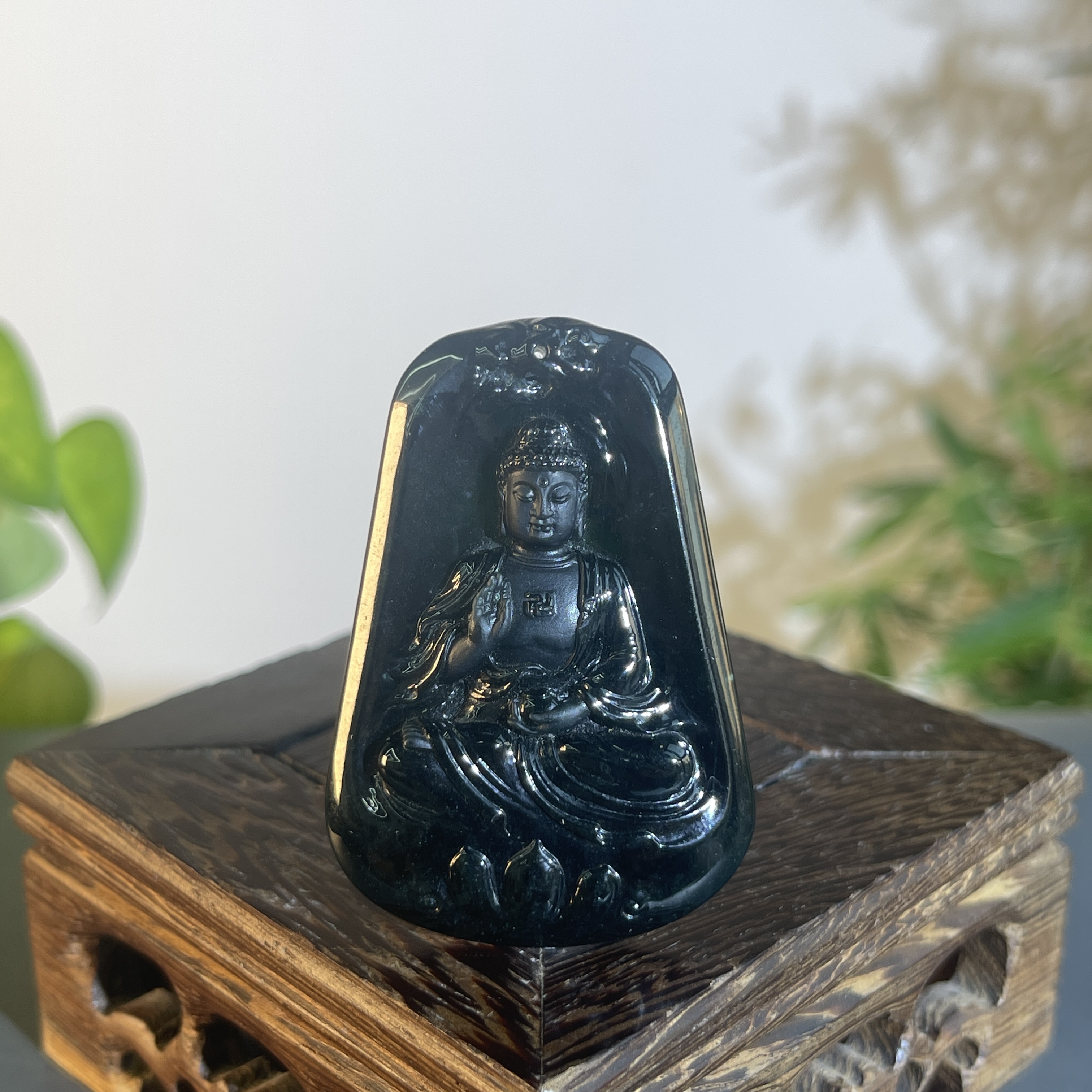 JTB21-158  黑色天然翡翠A货  黑-阿弥陀佛