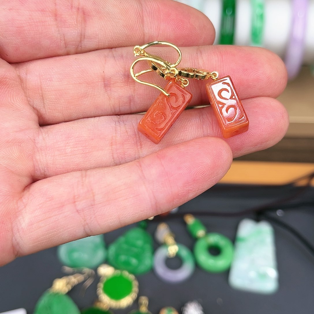 翡翠项链14K金镶嵌耳勾