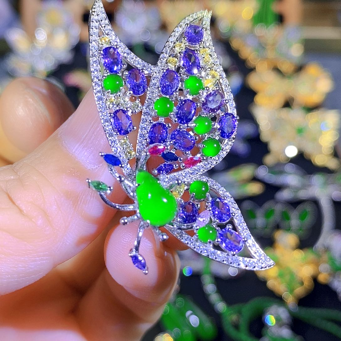 吊坠(不含链)银S925镶嵌翡翠