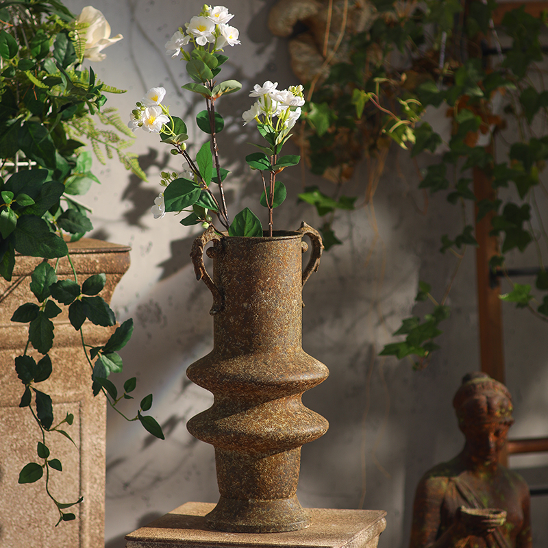 美式复古做旧金属实木花盆花瓶摆件花园庭院装饰古典花器拍摄道具