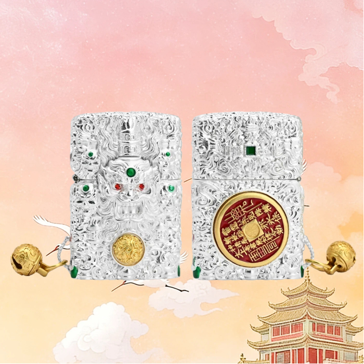 ZORRO佐罗套甲山鬼花钱银防风打火机男士送男友达人无油