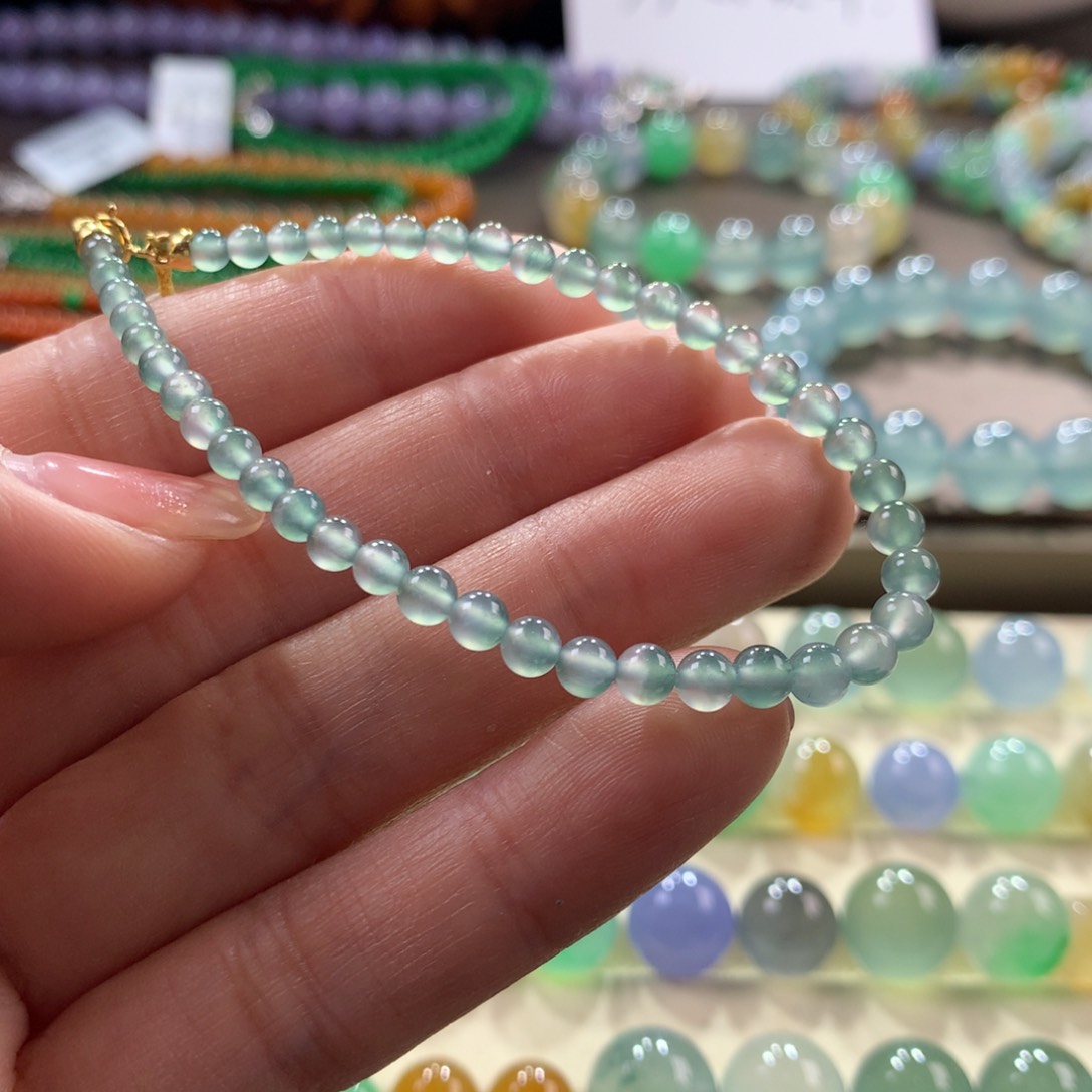 翡翠手链未镶嵌小蓝钢飘花小米