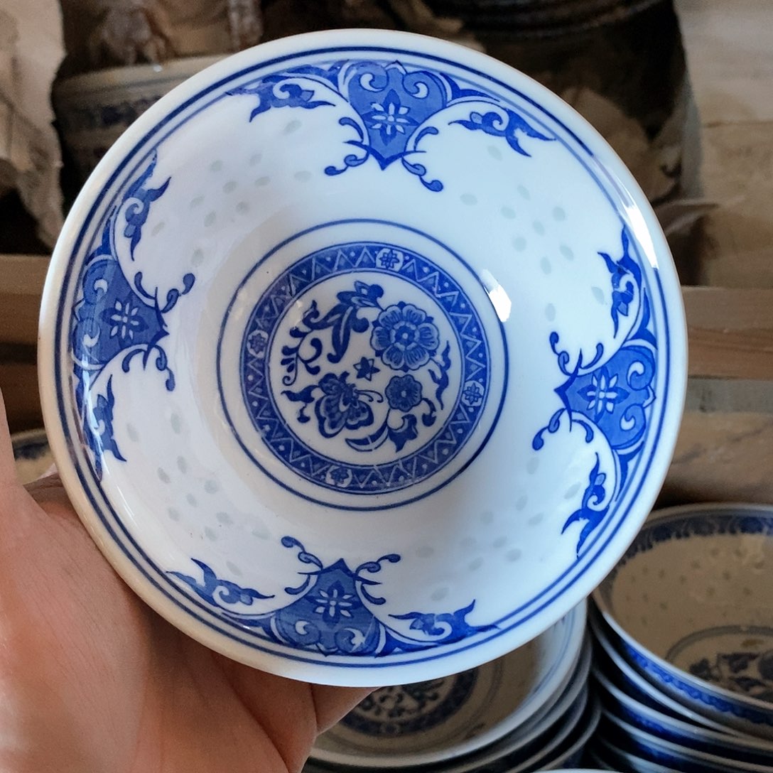 摆件5寸青花玲珑瓷碗10支
