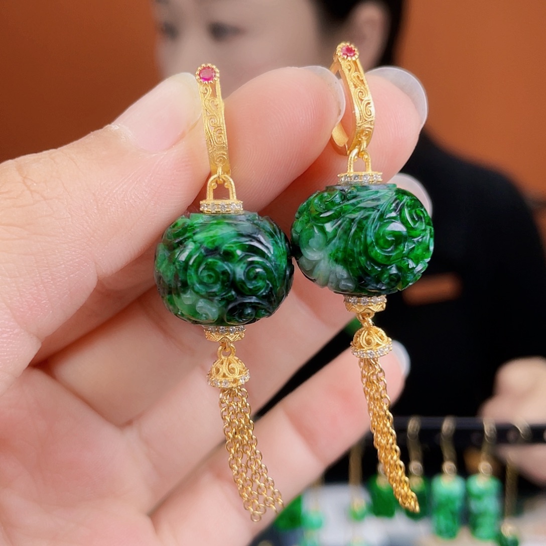 翡翠银S925镶嵌耳饰