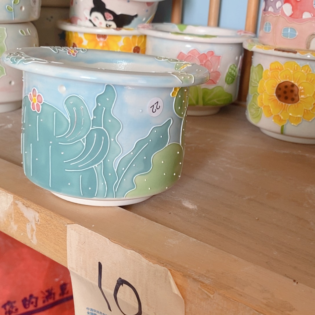 白泥手绘多肉花盆22铃**乐