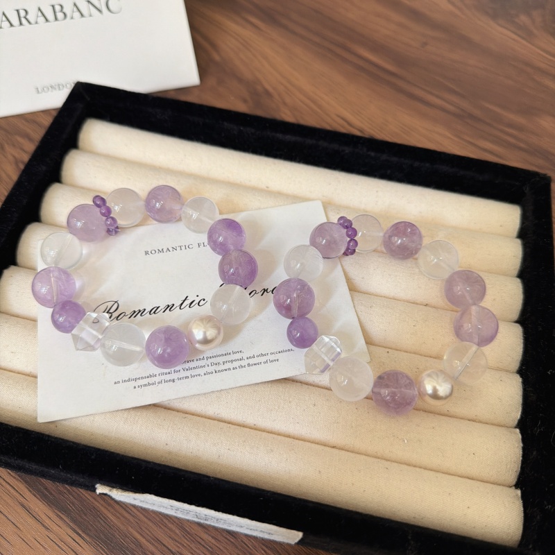 X2510紫水晶奶白晶白水双尖手链高端轻奢手串多样性发一