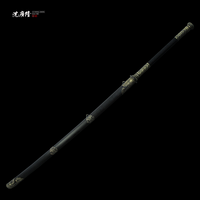 龙泉沈广隆-旭日苗刀加长款 黄铜 黑檀木 花纹钢 手工宝剑 未开刃