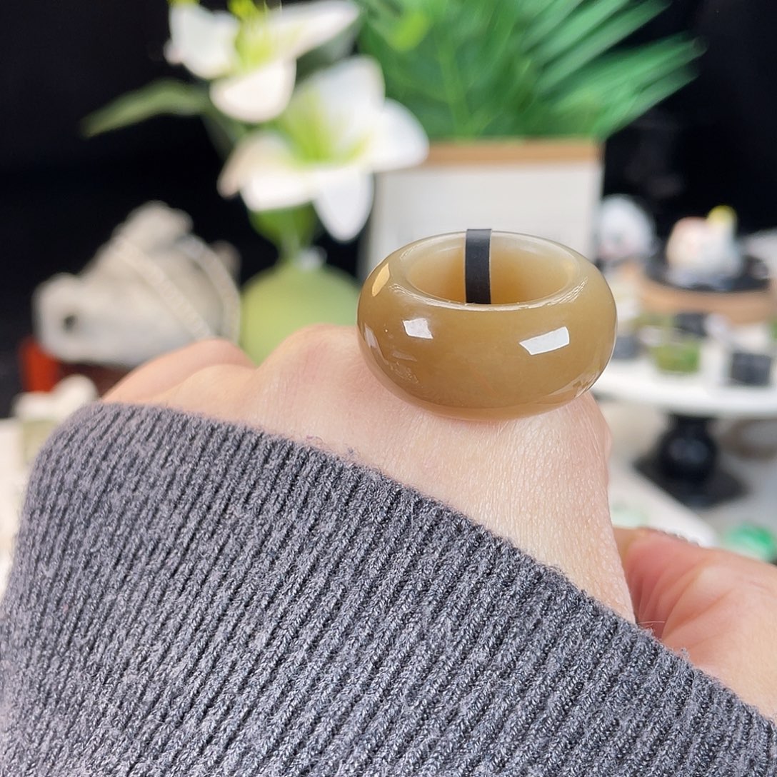 和田玉未镶嵌戒指E52太妃咖啡糖17.3带24h