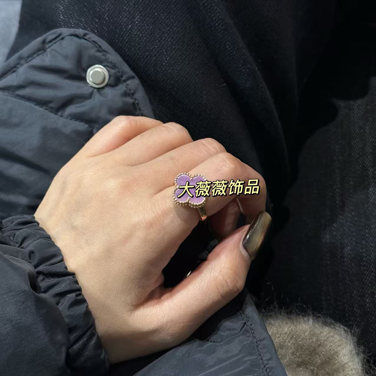 铜合金戒指 紫色四叶花戒指-67014 