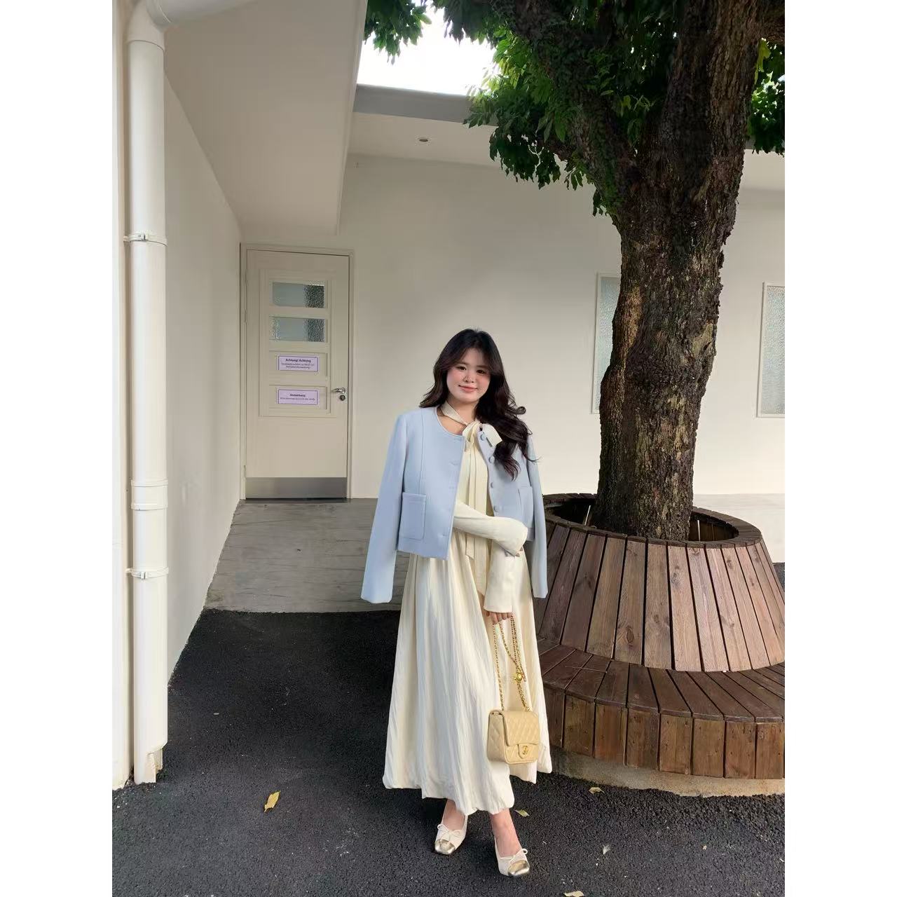 【秋日双重奏】大头婷微胖定制财阀千金风气质收腰毛呢外套 L8165