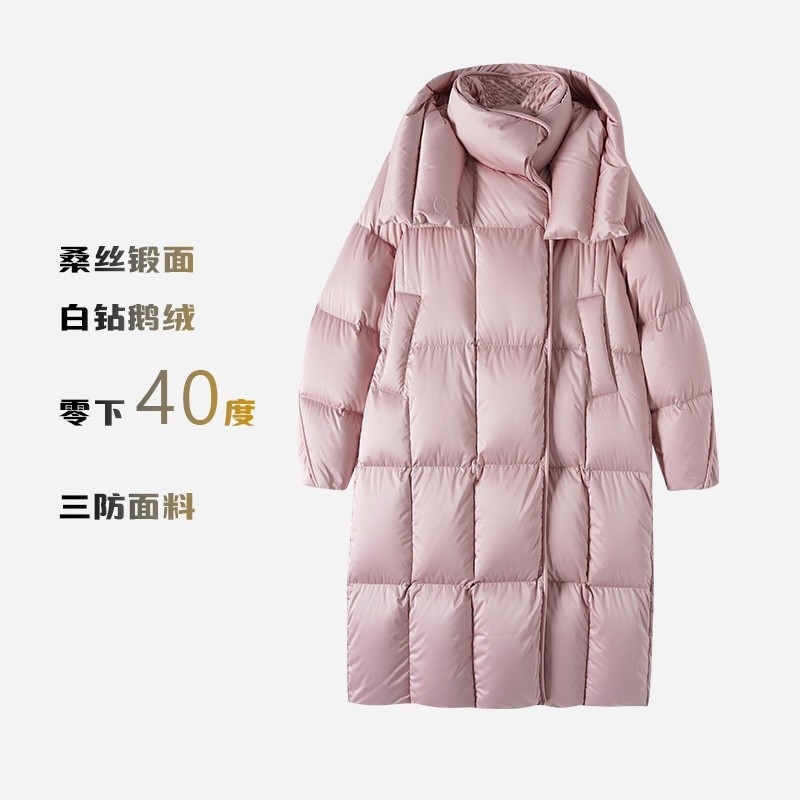 冬季加厚百搭时尚连帽高级大长款90鹅绒服