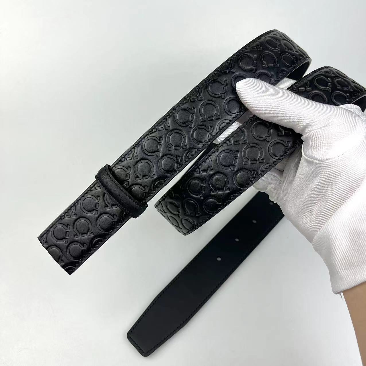 【马蹄纹】3.4宽高档男士真牛皮皮带简约百搭平滑板扣费拉替换带身