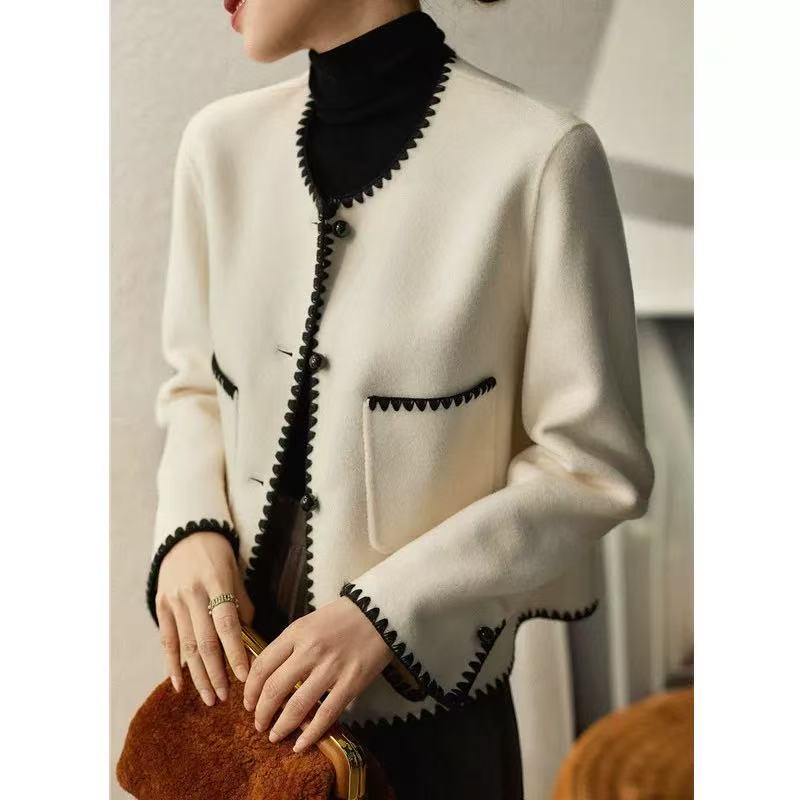 008#（微瑕介意勿拍）廓形毛呢外套冬季翻领名媛针织轻奢秋冬极简风