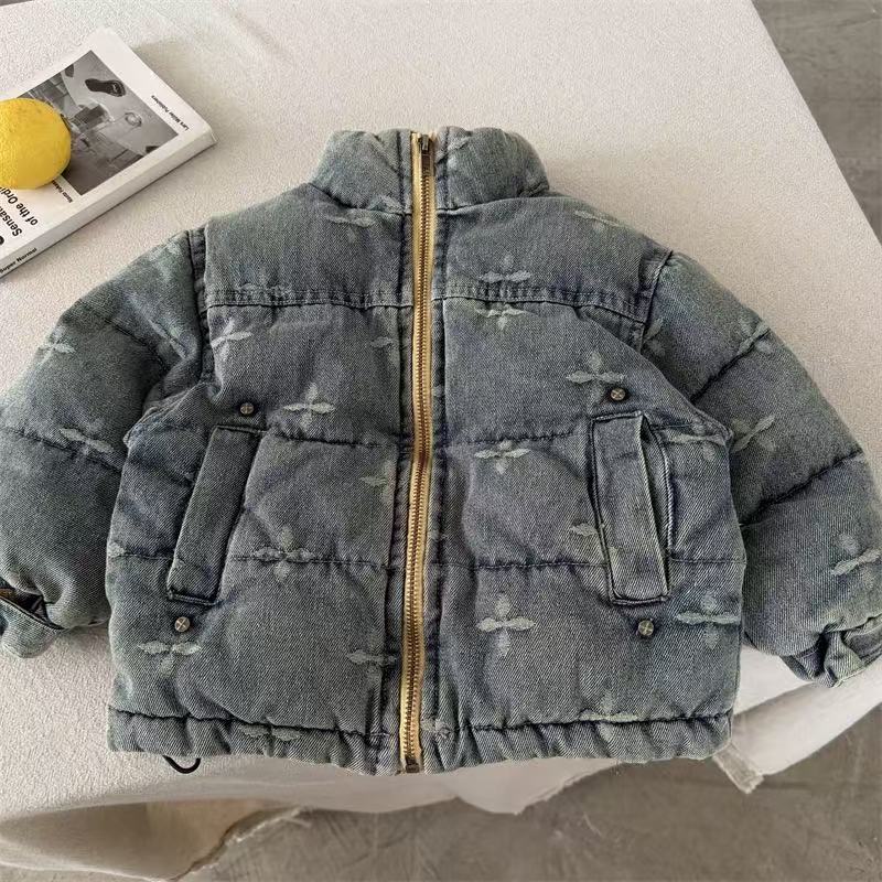 儿童棉衣2025冬季新品男女童刺绣牛仔棉衣宝宝个性拉链衫潮70693