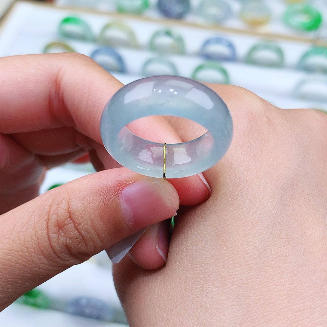 翡翠戒指未镶嵌15号冰润蓝钢轮胎