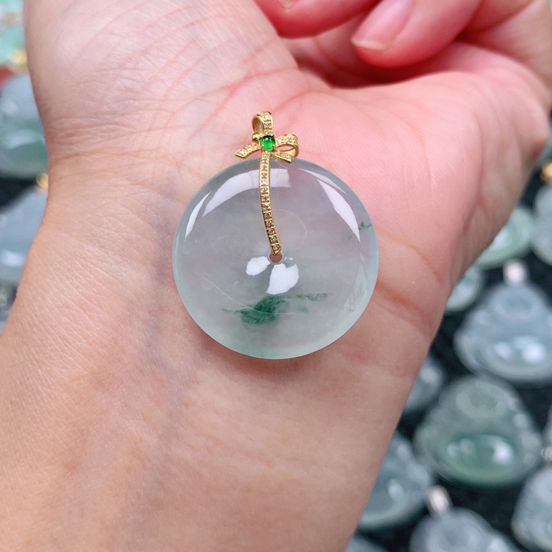 翡翠18K金镶嵌吊坠(不含链)