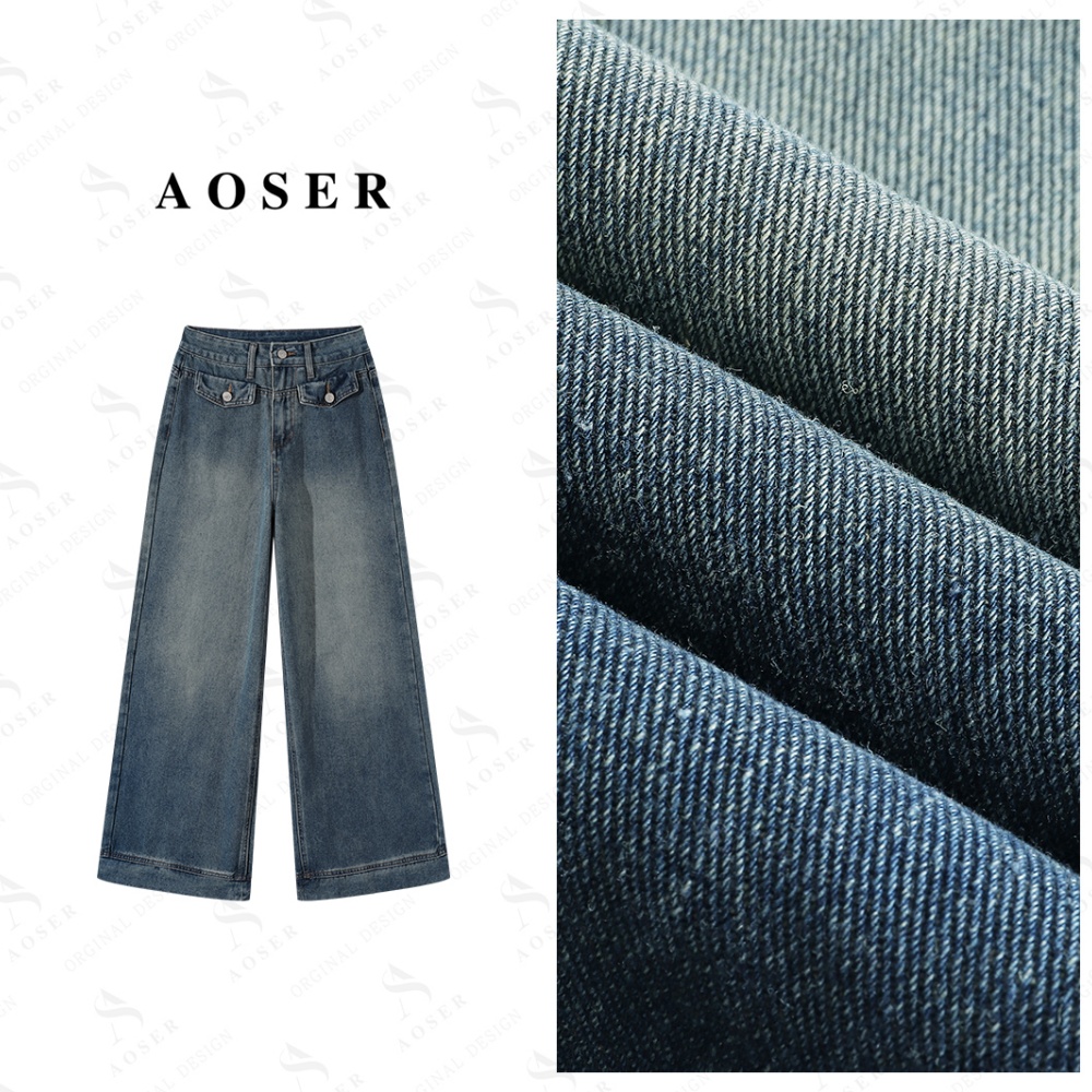 AOSER时尚百搭高腰显瘦宽松直筒夏季韩版春秋牛仔裤女装688阔腿裤