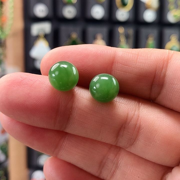 和田玉耳饰18K金镶嵌