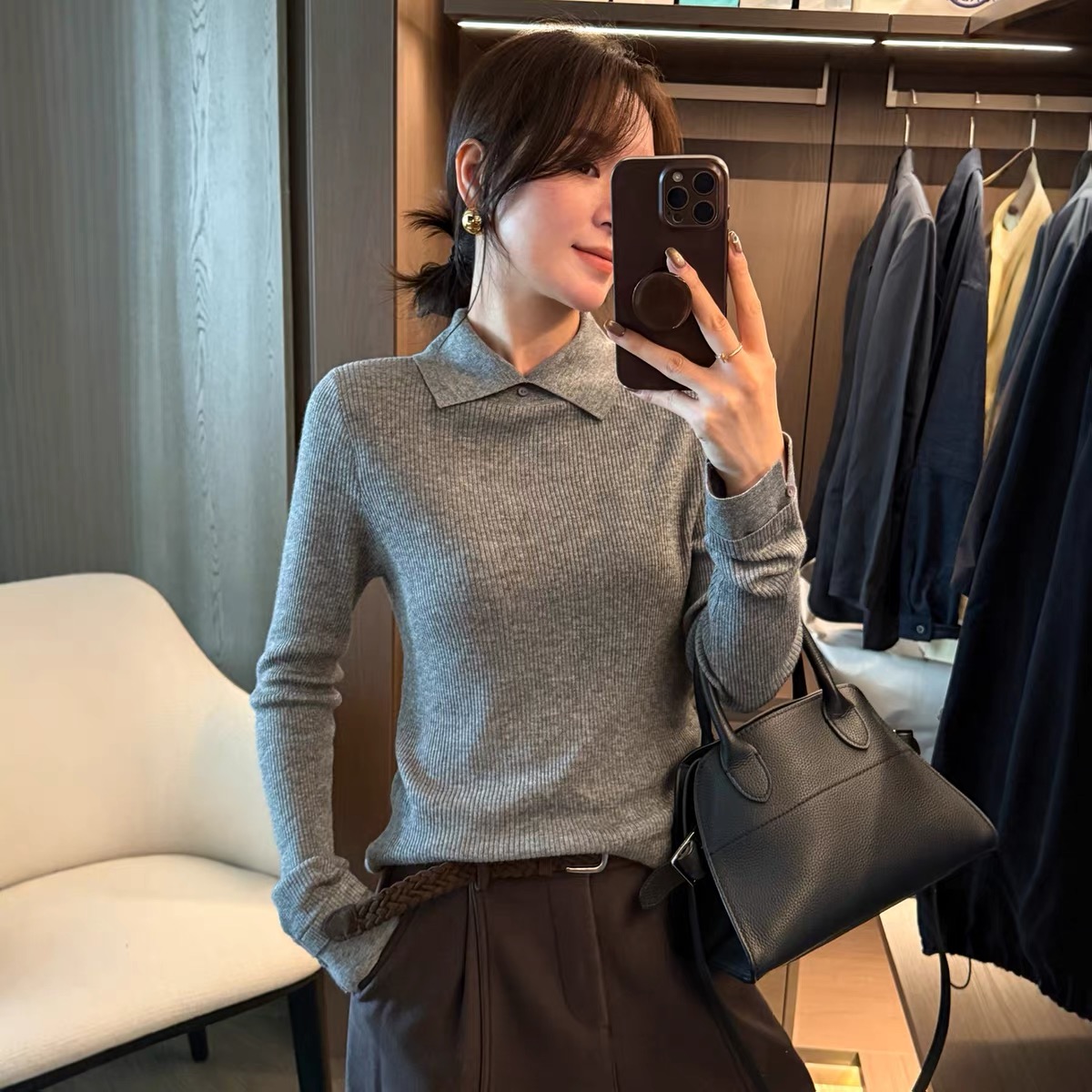 POLO领复古法式高级感毛衣2025冬款纯色显瘦时尚百搭毛衣