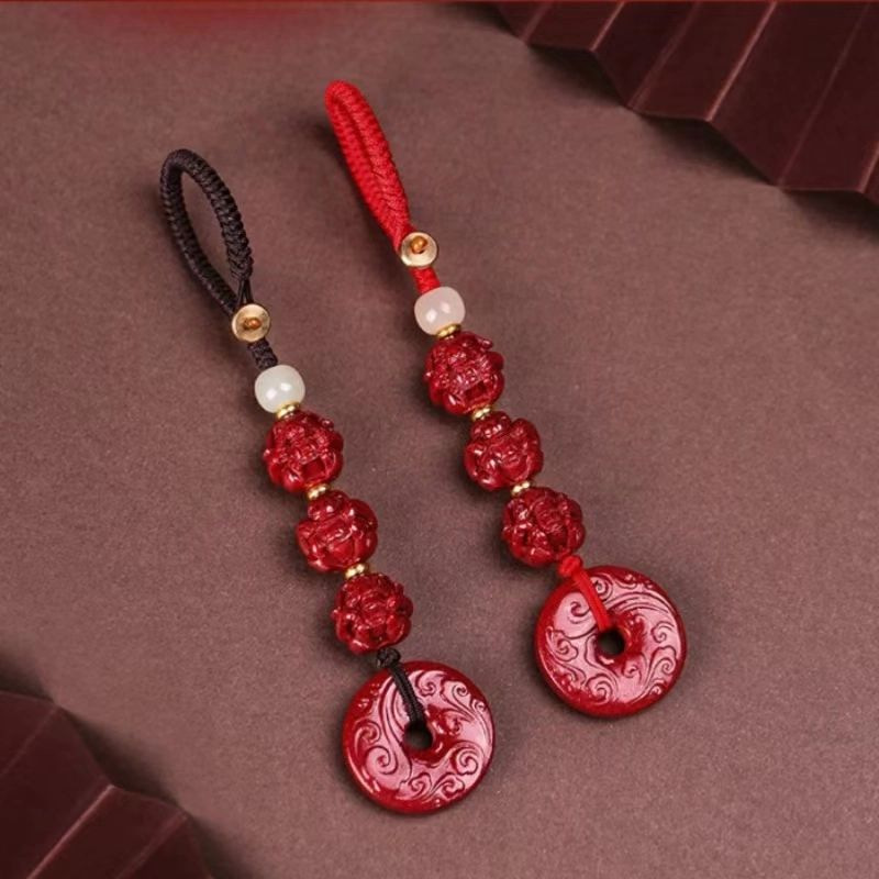 天然高含量朱砂生肖三合六合平安扣钥匙扣挂件本命年