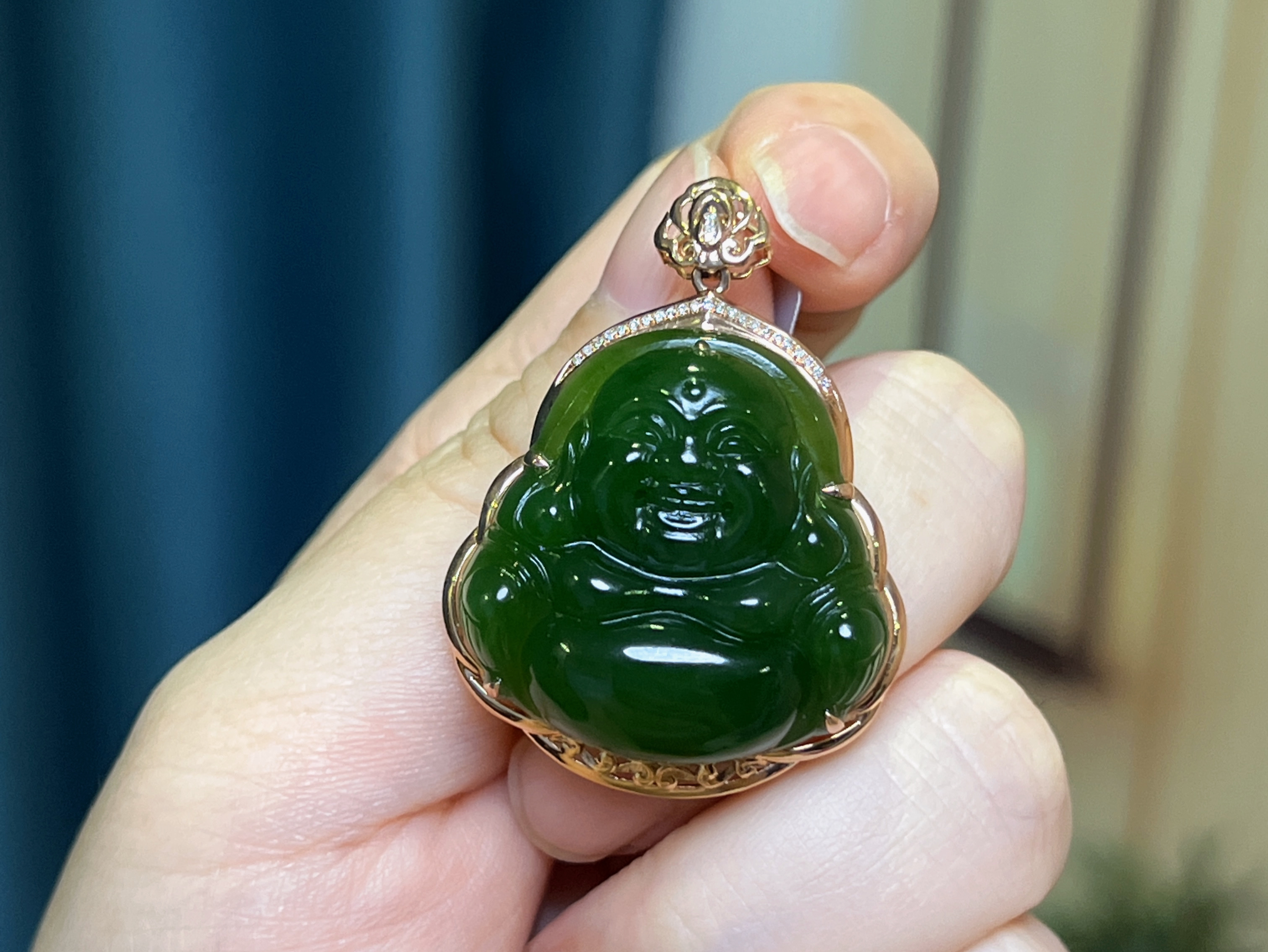 【玉缘汇】精品18k金和田玉碧玉老坑冰绿佛公30mm简约大气