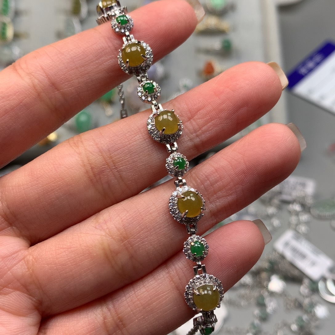 翡翠银S925镶嵌戒指手链