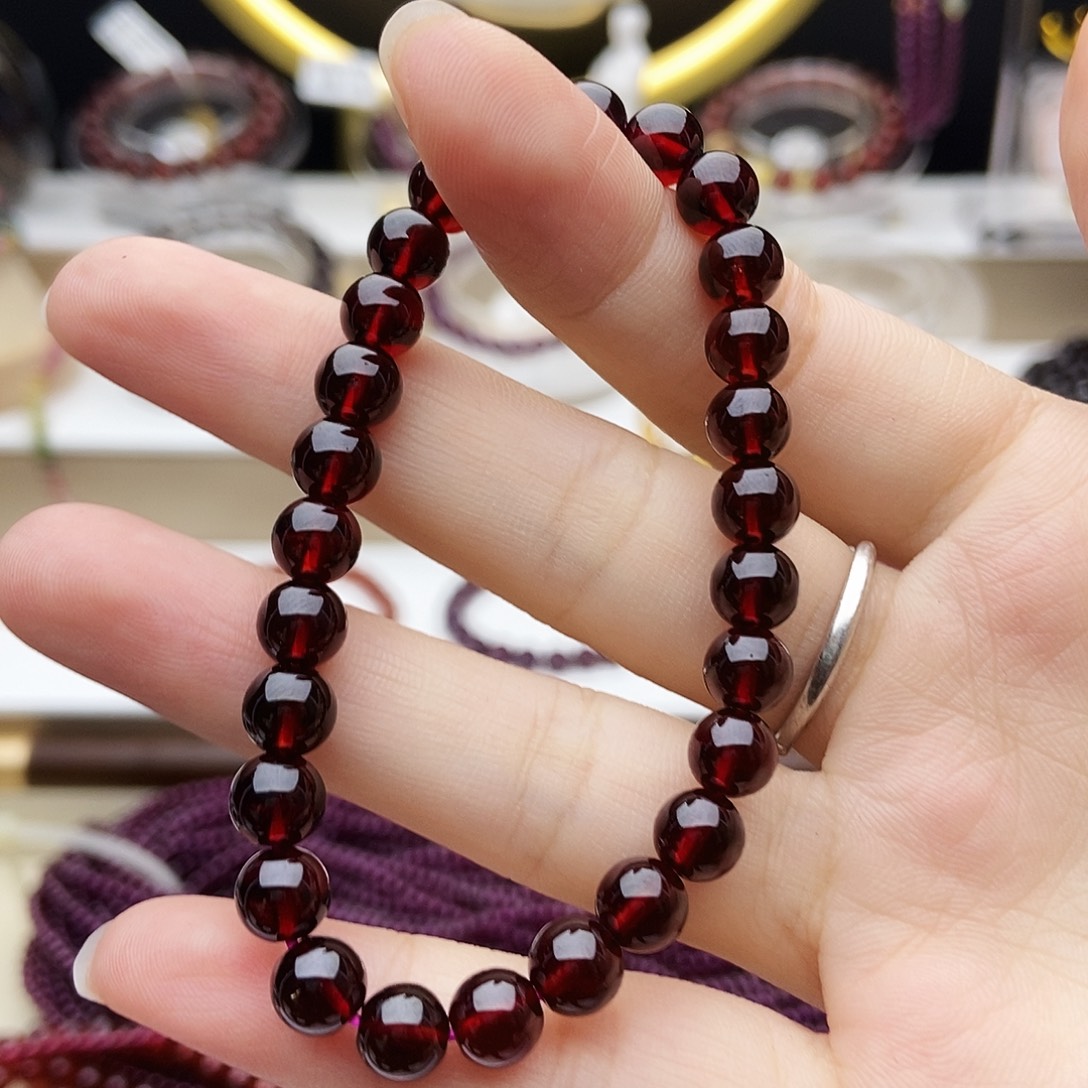 未镶嵌石榴石手串6.5酒红单圈