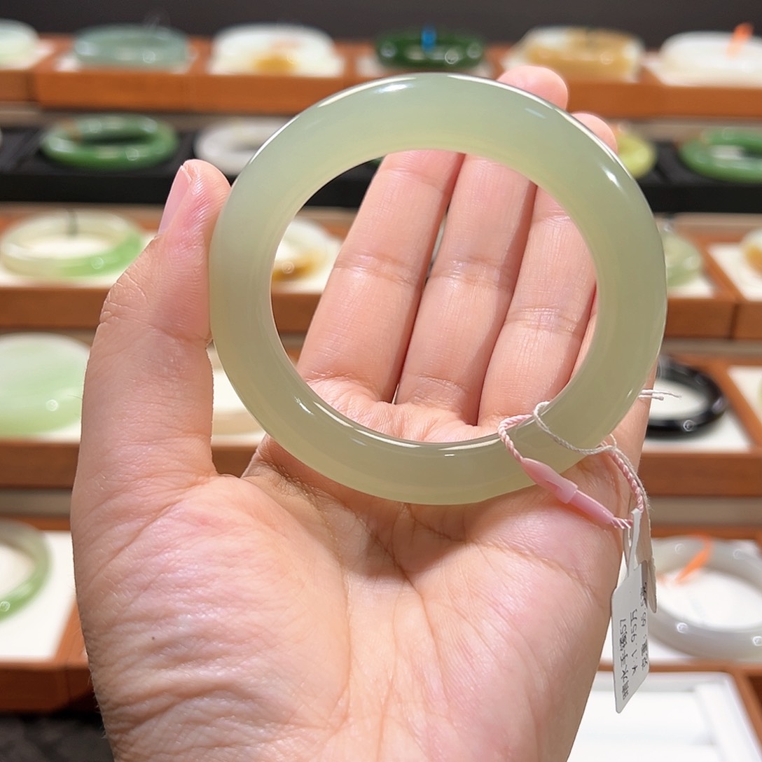 和田玉手镯未镶嵌高冰猫眼晴水圆条