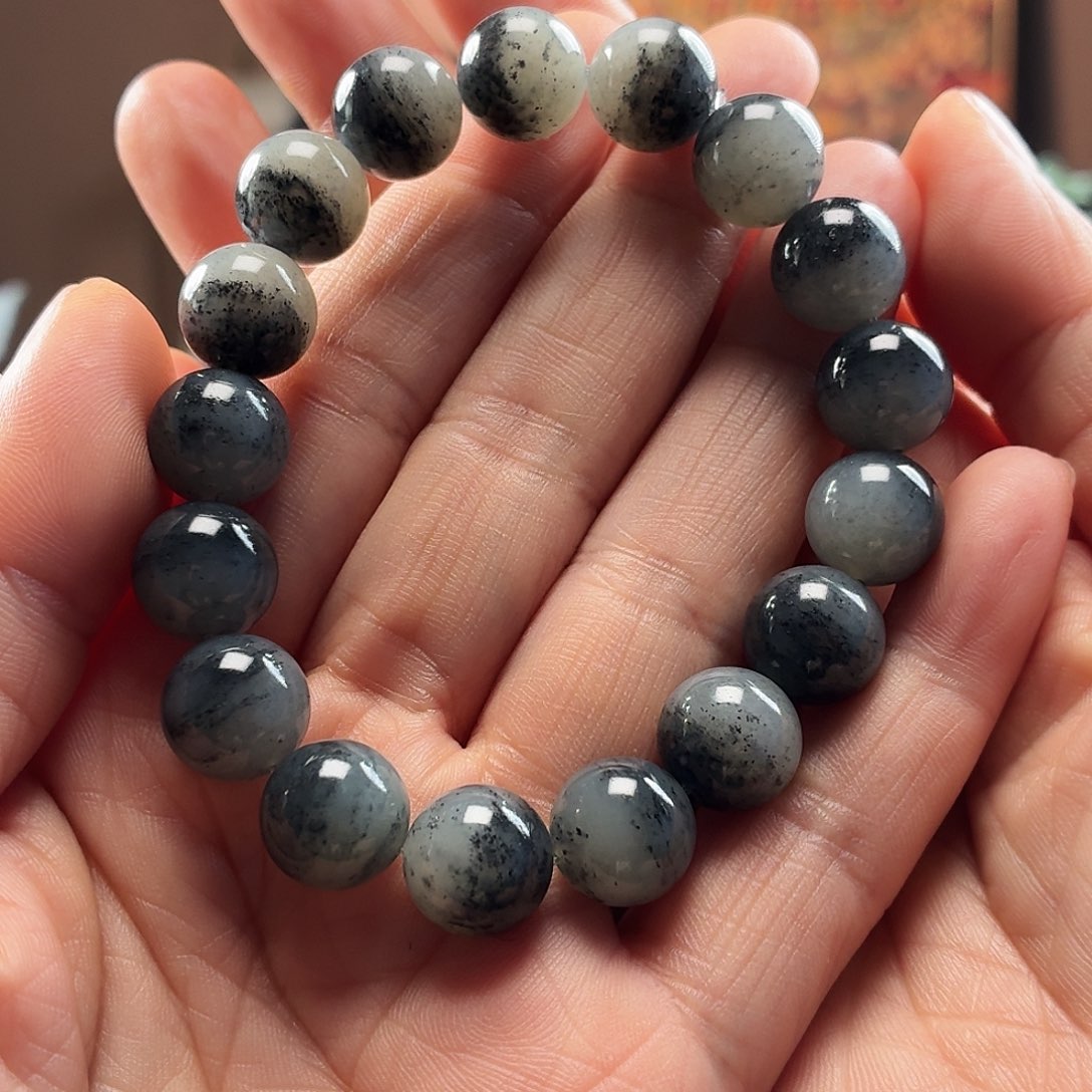 天***边和田玉未镶嵌手链新疆和田玉青花圆12