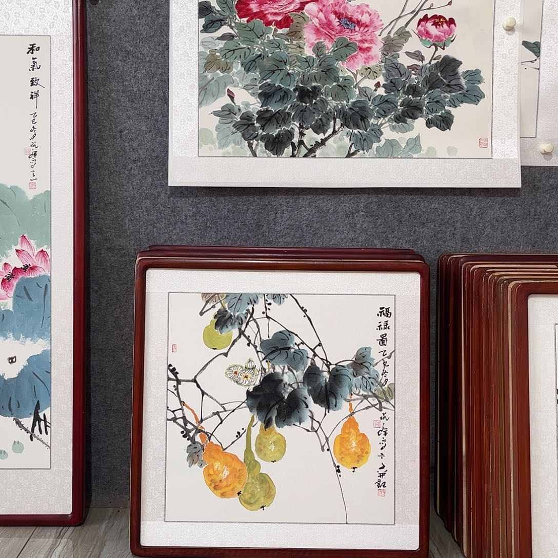 国画书画作品带框63×63