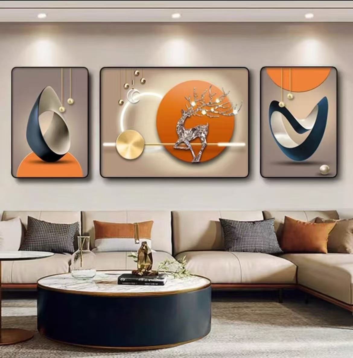 SF002【麋鹿抬头】沙发画闪粉画面客厅装饰画晶瓷装饰画捡漏