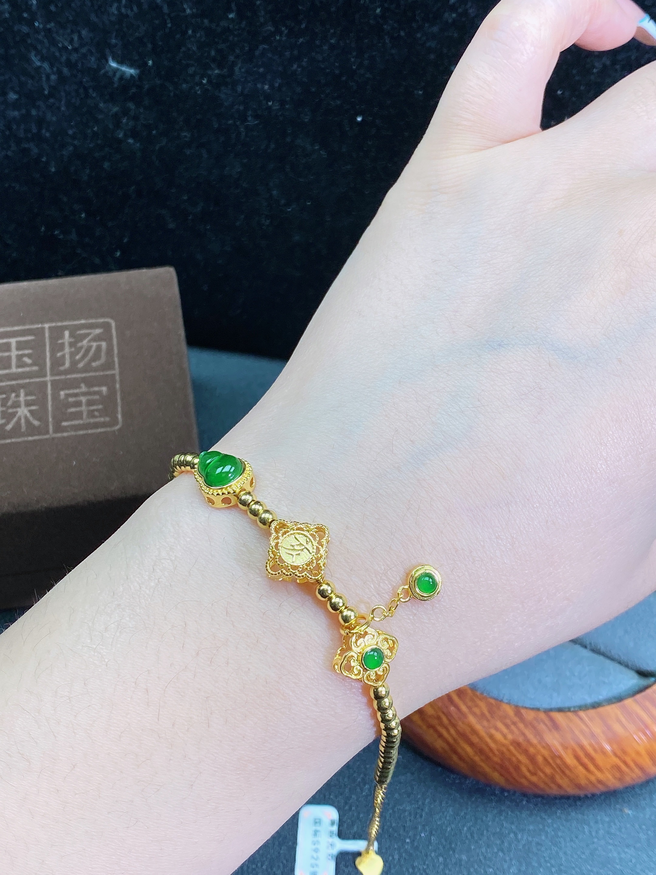 天然翡翠A货阳绿葫芦设计款手链通体S925银镶嵌