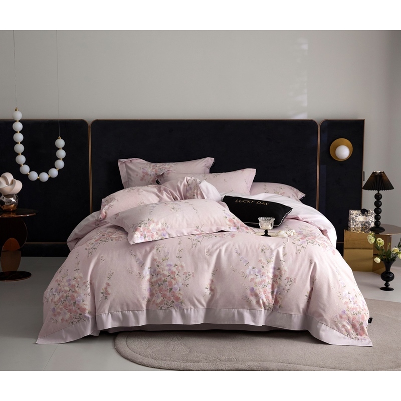 【晴美】全棉碳素磨毛数码印花四件套-花漫漫粉