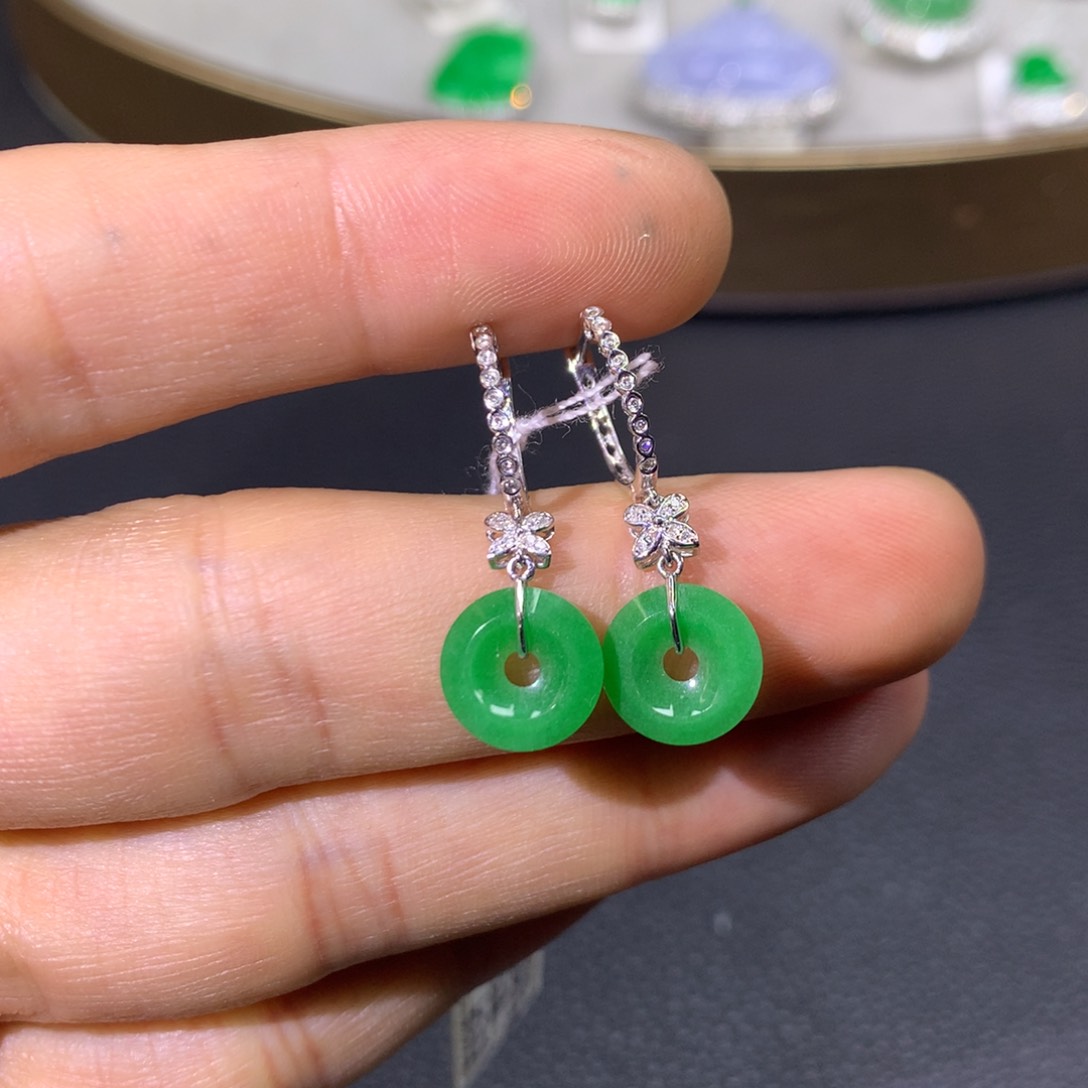 翡翠耳饰18K金镶嵌用****3翡翠