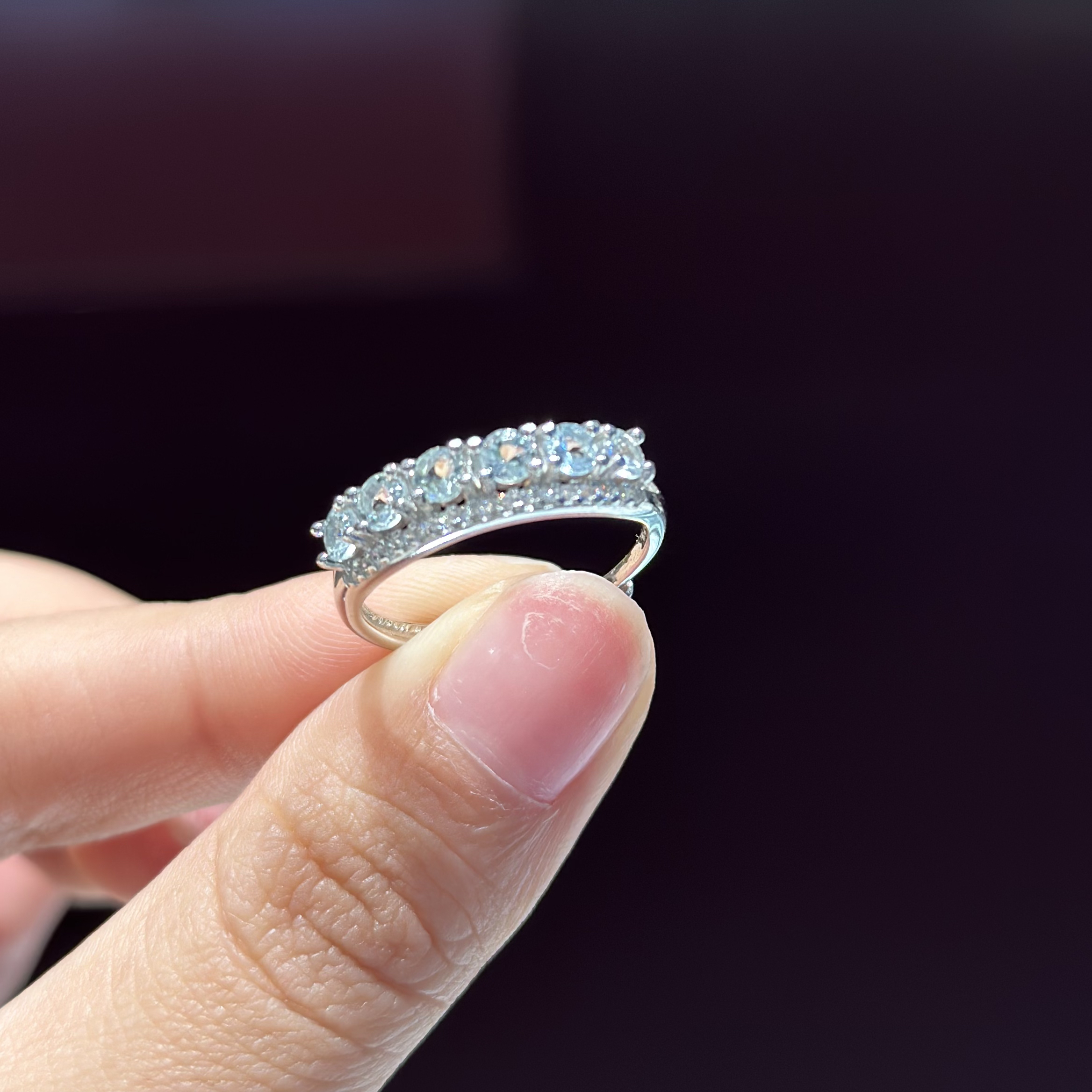 【653】天然海蓝宝石镶嵌银戒指小清新女款设计