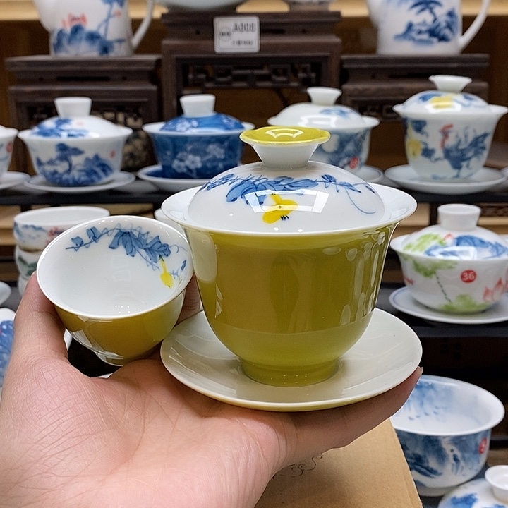 手绘葫芦果盖碗160cc➕同款杯子釉下彩微瑕福利款