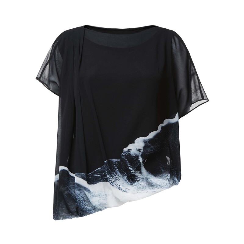 sdeer圣迪奥女装圆领时尚水墨晕染雪纺不规则拼接衬衫S24280428