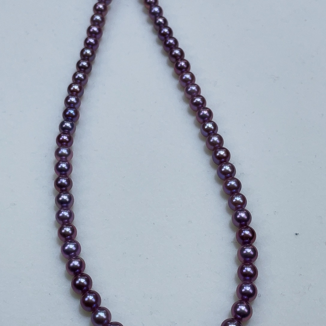 海水珍珠颈饰银S925镶嵌5-6m又圆又亮炫彩紫珠！