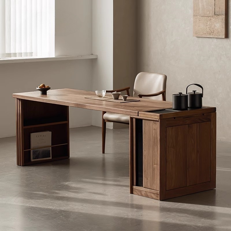 “四时茶桌”北美黑胡桃木茶桌家用小户型泡茶台书桌一体