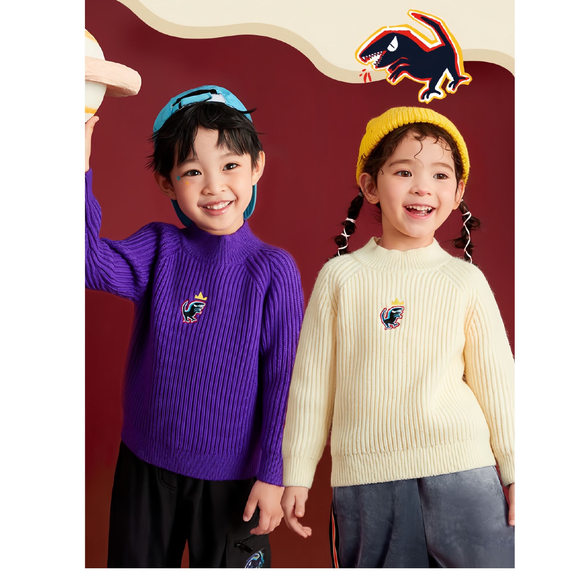 90-140码迷巴家毛衫秋冬保暖柔软男女童小高领插肩袖毛衣