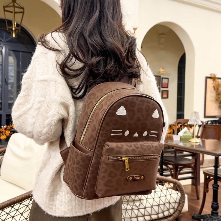 豹纹小猫双肩包轻便女可爱秋冬百搭款学生韩版时尚休闲潮流新款