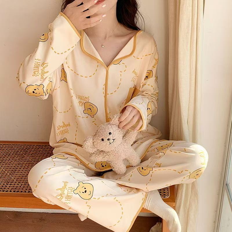 女士长袖睡衣带胸垫一体式可外穿家居服春秋款