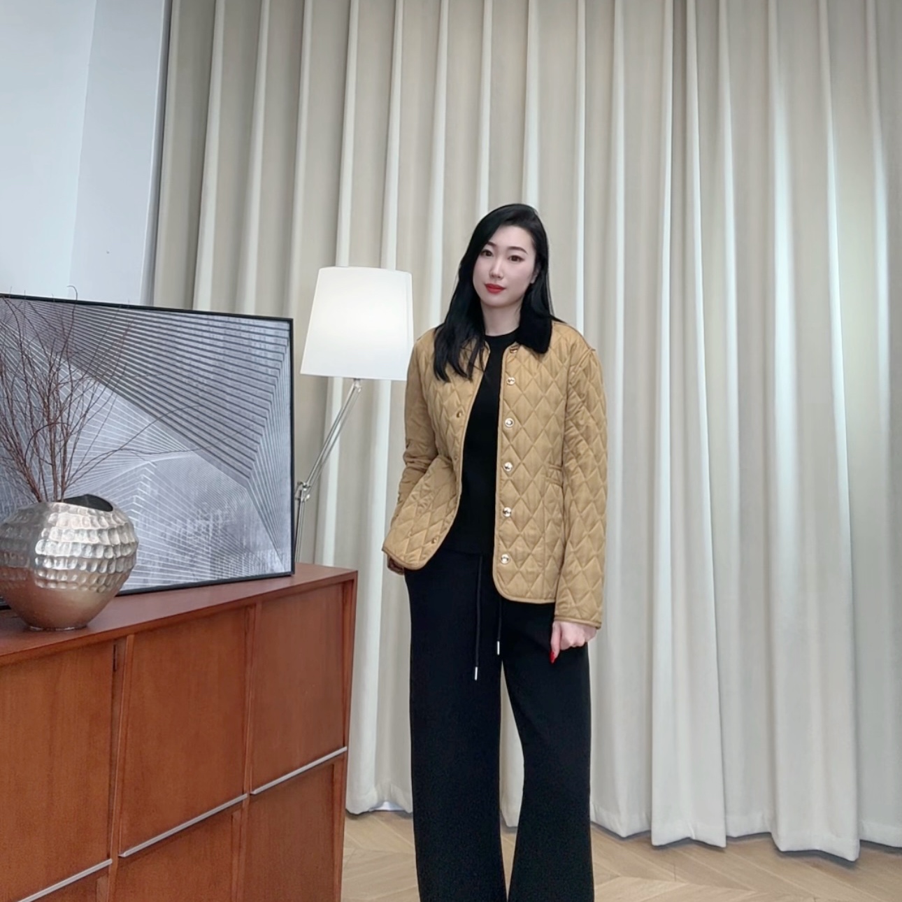 【若若美】X-1401菱格棉服灯芯绒衣领衔接夹克潮流百搭外套