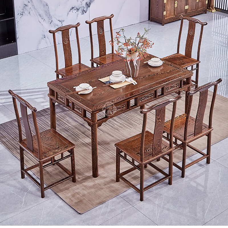 明式长餐桌 红木家具 非洲鸡翅木 餐桌椅组合新中式 红木家具